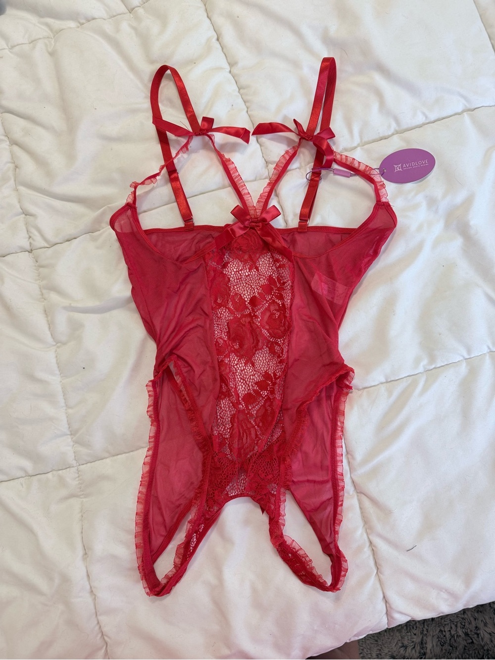 Red Lace Mesh Teddy Bodysuit - Women Intimates